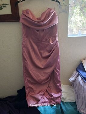 Bardot Dusty Rose Strapless Cowl Satin Bridesmaid Dress $130 Size 10